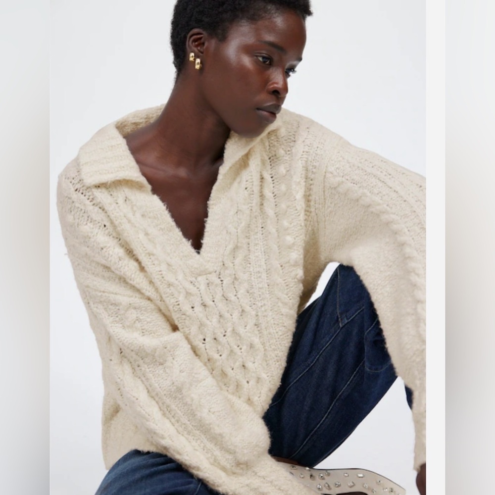 Madewell Cotton-Merino Wool Blend Cable Knit Sweater in Winter White Size XL NWT
